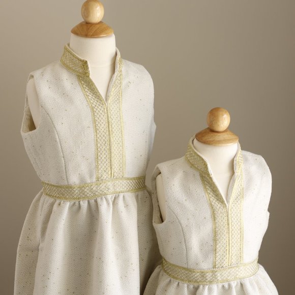 Girl's Couture Off White Gold Fleck Tweed Dress Sleeveless Tailored Party Event - Picture 7 of 10